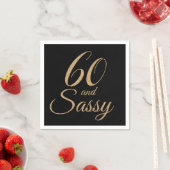 60 en Sassy Black Gold Glitter Verjaardagsfeest Servet (Insitu)