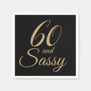 60 en Sassy Black Gold Glitter Verjaardagsfeest Servet