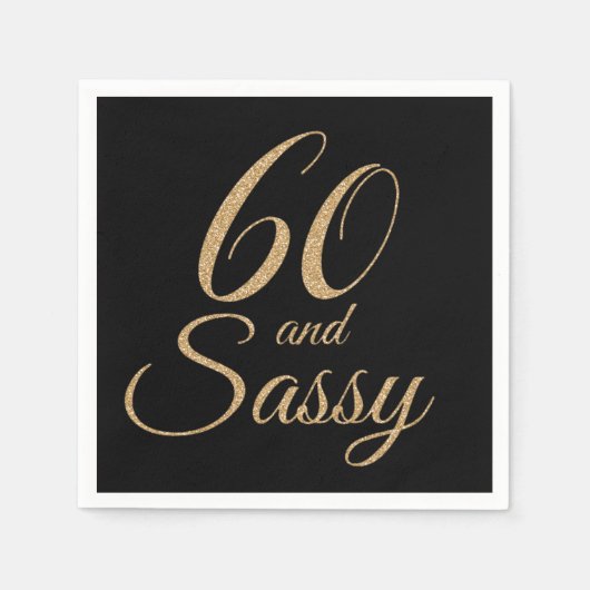 60 en Sassy Black Gold Glitter Verjaardagsfeest Servet (Voorkant)