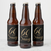 60 en Sassy Black Gold Verjaardag Bier Etiket (Flessen)