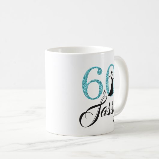 60 en sassy blauwe glitters 60ste verjaardag koffiemok (Voorkant rechts)