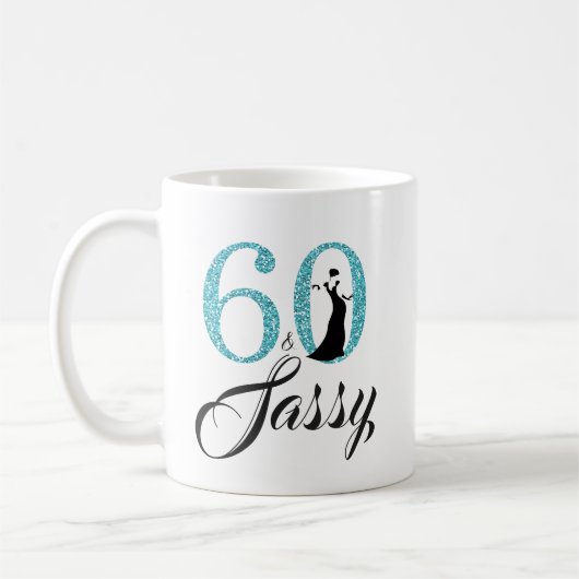 60 en sassy blauwe glitters 60ste verjaardag koffiemok (Links)