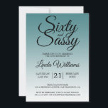 60 en Sassy Blauwgroen Ombre 60th Birthday Kaart<br><div class="desc">Het vieren van het 60-jarig worden in stijl met dit moderne 60ste verjaardagsontwerp op een blauwgroen ombre dip dye effect background, een chic 60ste verjaardagsuitnodiging die je eenvoudig kunt personaliseren en uitzenden voor je 60ste verjaardagsfeest. De woorden zestig en assy worden geplaatst gebruikend elegante handgeschreven manuscriptkalligrafie. Exclusief voor u ontworpen...</div>