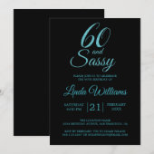 60 en Sassy Blue Glitter 60ste verjaardagsfeest Kaart (Voorkant / Achterkant)