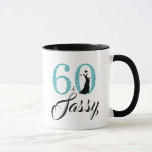 60 en Sassy Blue Glitter 60th Birthday Mok