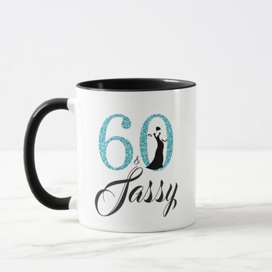 60 en Sassy Blue Glitter 60th Birthday Mok (Links)