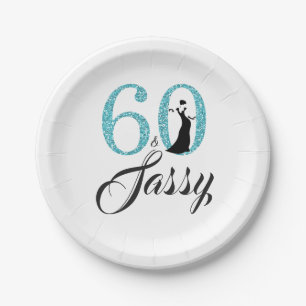 60 en Sassy Blue Glitter Birthday Party Papieren Bordje