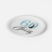 60 en Sassy Blue Glitter Birthday Party Papieren Bordje (Gekanteld)