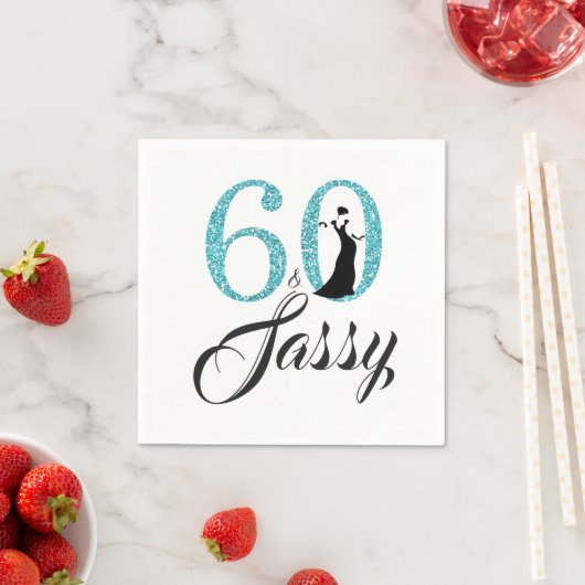 60 en Sassy Blue Glitter Birthday Party Servetten (Insitu)