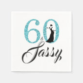 60 en Sassy Blue Glitter Birthday Party Servetten (Voorkant)