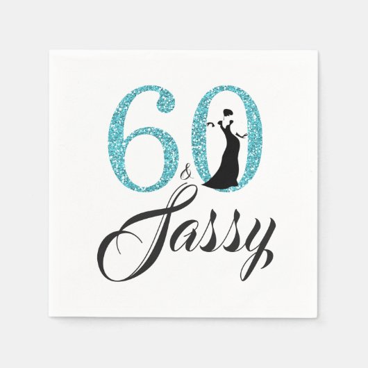 60 en Sassy Blue Glitter Birthday Party Servetten (Voorkant)