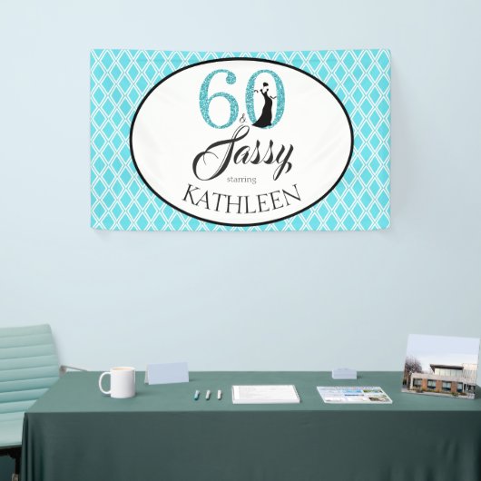 60 en Sassy Custom 60ste verjaardag Blauwe Glitter Spandoek (Beurs)