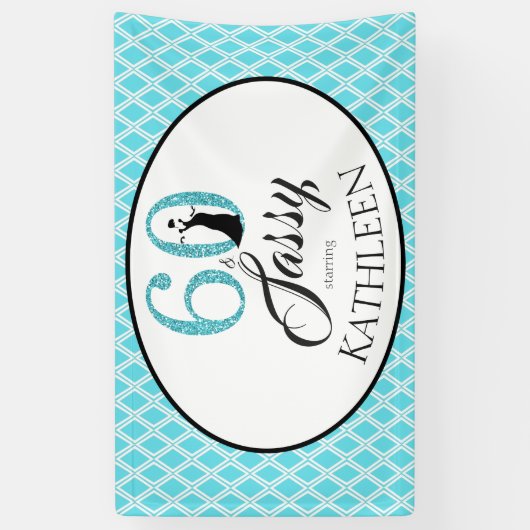 60 en Sassy Custom 60ste verjaardag Blauwe Glitter Spandoek (Verticaal)