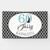 60 en Sassy Custom 60th Birthday Blue Glitter Spandoek (Horizontaal)