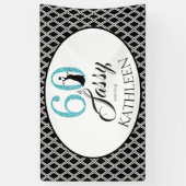 60 en Sassy Custom 60th Birthday Blue Glitter Spandoek (Verticaal)