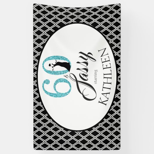 60 en Sassy Custom 60th Birthday Blue Glitter Spandoek (Verticaal)