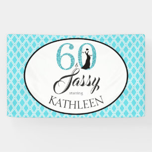 60 en Sassy Custom 60th Birthday Blue Glitter Spandoek