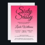 60 en Sassy Diva Pink Ombre 60th Birthday Kaart<br><div class="desc">Het vieren van 60 in stijl met dit moderne 60ste verjaardagsontwerp op een diva roze ombre dip dye effect background, een chic 60ste verjaardagsuitnodiging die je eenvoudig kunt personaliseren en uitzenden voor je 60ste verjaardagsfeest. De woorden zestig en assy worden geplaatst gebruikend modern manuscript. Exclusief voor u ontworpen door Happy...</div>