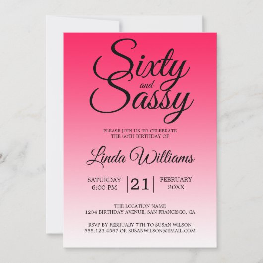 60 en Sassy Diva Roze Ombre 60ste Verjaardag Kaart (Voorkant)