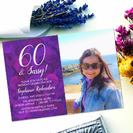 60 en Sassy Elegant Paarse Foto van Birthday Kaart