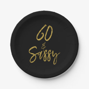 60 en Sassy Gold Foil Verjaardagspapier Borden Papieren Bordje