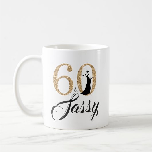 60 en Sassy Goud Glitter 60ste Verjaardag Koffiemok (Links)