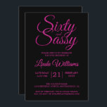 60 en Sassy Hot Pink Glitter 60ste verjaardagsfees Kaart<br><div class="desc">Vier het draaien van 60 in stijl met dit glamoureuze 60e verjaardagsontwerp in zwart en hete roze glitter, een chique 60e verjaardagsuitnodiging die u eenvoudig kunt personaliseren en verzenden voor uw zestigste verjaardagsfeest. De woorden sixty en sassy zijn in faux hot pink glitter en ingesteld met behulp van modern script....</div>