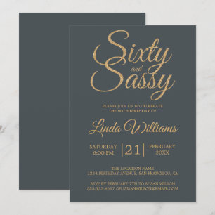 60 en Sassy Off-Black Goud 60ste Verjaardagsfeestj Kaart