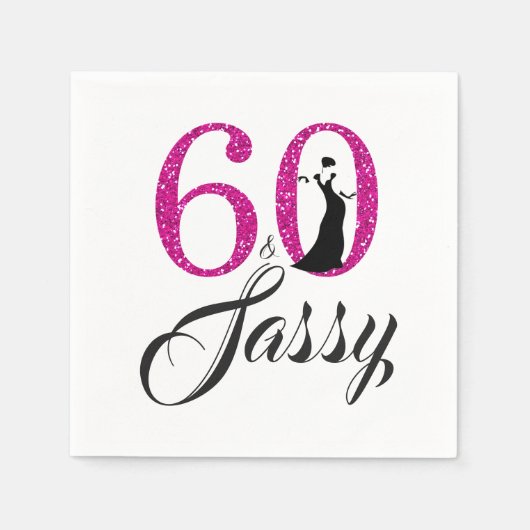 60 en Sassy Pink Glitter verjaardagsfeestje Servetten (Voorkant)