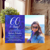 60 en Sassy Royal Blue Photo Birthday Party Kaart