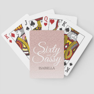 60 en Sassy Roze Glitter Ombre Naam Monogram Pokerkaarten