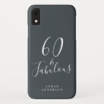 60 en Sassy Script Black White 60th Birthday Case-Mate iPhone Case<br><div class="desc">Modern 60 en het geval van de de verjaardagstelefoon van de Sassy met chic wit manuscript op een off-white achtergrond. Viel je 60ste verjaardag in stijl met dit zwarte en witte trendy design en voeg gewoon jouw naam toe. Exclusief voor u ontworpen door Happy Dolphin Studio. Neem contact met ons...</div>