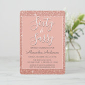 60 en Sassy Verjaardag Roos Goud Blush Roze Glitte Kaart (Staand voorkant)