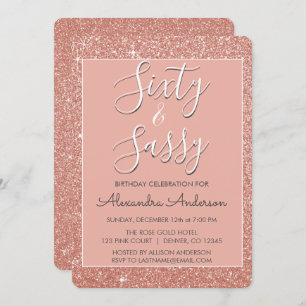 60 en Sassy Verjaardag Roos Goud Blush Roze Glitte Kaart