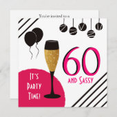 60 en Sassy Verjaardagsfeest Champagnefluit Kaart (Voorkant / Achterkant)
