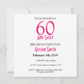 60 en Sassy Verjaardagsfeest Champagnefluit Kaart (Achterkant)