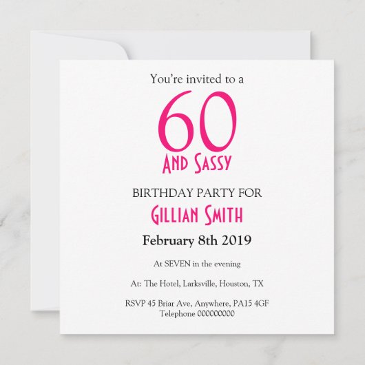 60 en Sassy Verjaardagsfeest Champagnefluit Kaart (Achterkant)