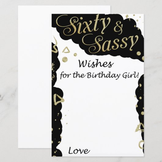60 en Sassy wensen voor het verjaardagsmeisje (Voorkant / Achterkant)