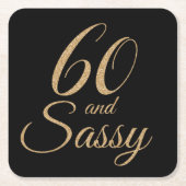 60 en Sassy Zwart Goud Glitter 60e Verjaardagscade Kartonnen Onderzetters (Voorkant)