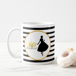 60 en SENSATIONAL 60th Birthday Black/White Stripe Koffiemok