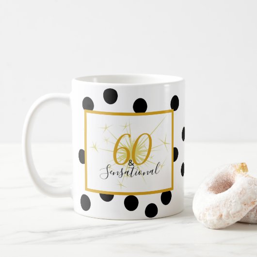 60 en SENSATIONAL 60th Birthday Polka Dots Gift Mo Koffiemok (Met donut)