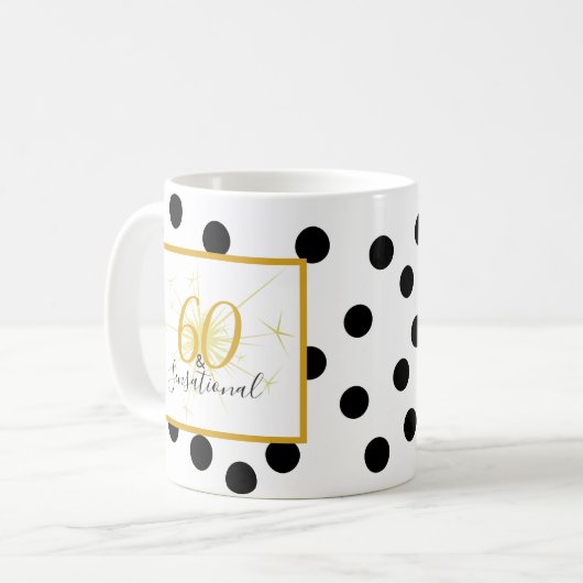 60 en SENSATIONAL 60th Birthday Polka Dots Gift Mo Koffiemok (Voorkant links)