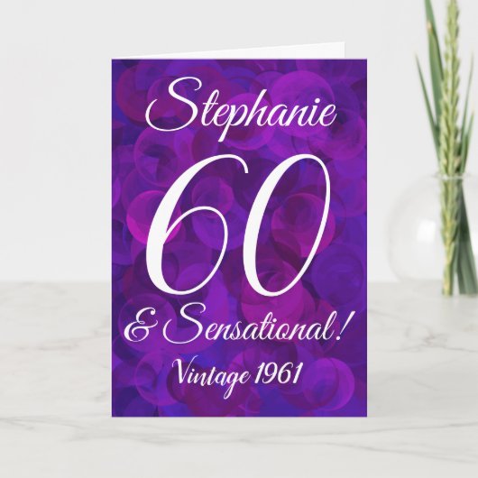 60 en Sensational Elegant Paars Birthday Kaart (Voorkant)