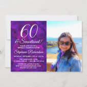 60 en Sensational Elegant Paars Photo Birthday Kaart (Voorkant)