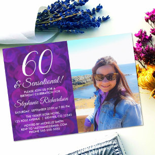60 en Sensational Elegant Paars Photo Birthday Kaart