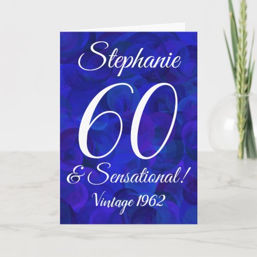60 en Sensational Elegant Royal Blue Kaart (Voorkant)