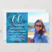 60 en Sensational Ocean Blue Photo Birthday Kaart (Voorkant)