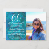 60 en Sensational Ocean Blue Photo Birthday Kaart (Voorkant)