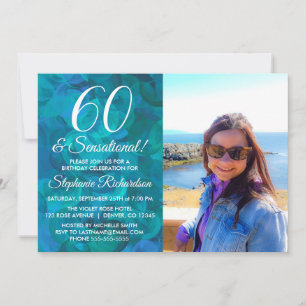 60 en Sensational Ocean Blue Photo Birthday Kaart