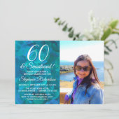 60 en Sensational Ocean Blue Photo Birthday Kaart (Staand voorkant)